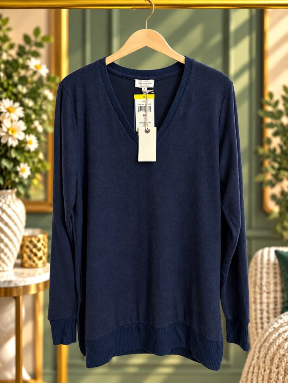 Lucky Brand Soft Cloud Knit Navy V-Neck Tunic Sweater S NWT